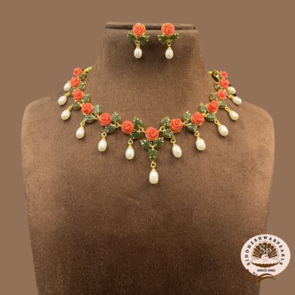 Pearl With Coral and Jade Necklace