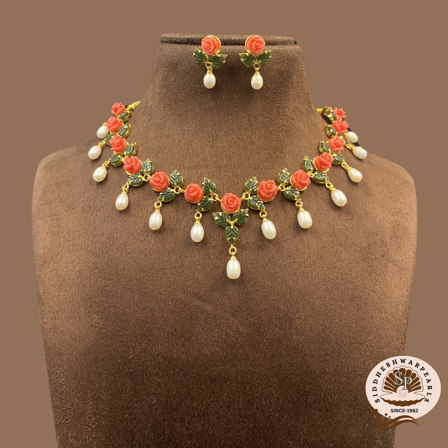 Jade Stright LOGO Pearl With Coral and Jade Necklace