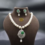 Simple CZ Emerald Pendant Pearl Necklace - Image 2