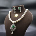 Simple CZ Emerald Pendant Pearl Necklace - Image 3
