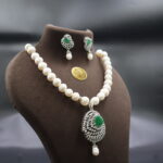Simple CZ Emerald Pendant Pearl Necklace - Image 4