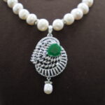 Simple CZ Emerald Pendant Pearl Necklace - Image 5