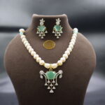 Simple CZ Green Pendant Pearl Necklace - Image 2