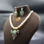Simple CZ Green Pendant Pearl Necklace - Image 3