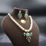 Simple CZ Green Pendant Pearl Necklace - Image 4
