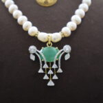 Simple CZ Green Pendant Pearl Necklace - Image 6
