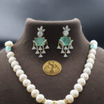 Simple CZ Green Pendant Pearl Necklace - Image 5