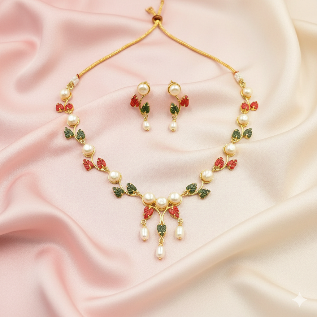 Exquisite Pearl With Coral-Jade Necklace 9 - Image 1
