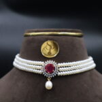 Ruby Pendant Pearl Choker Necklace - Image 4