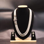 CZ Semi Stone Side Brooch Pearl Necklace - Image 2