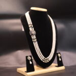 CZ Semi Stone Side Brooch Pearl Necklace - Image 3