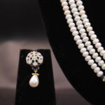 CZ Semi Stone Side Brooch Pearl Necklace - Image 5