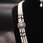 CZ Semi Stone Side Brooch Pearl Necklace - Image 4