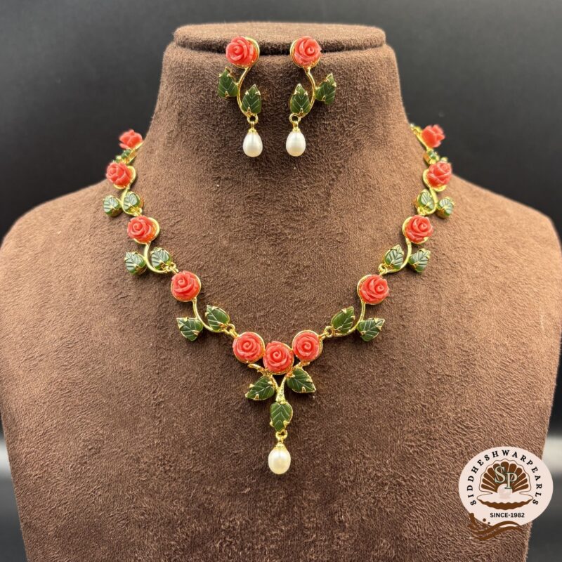 Pearl With Coral-Jade Necklace