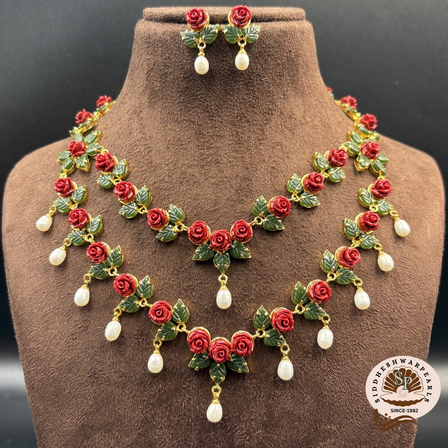 coral6 Pearl With Coral-Jade Necklace