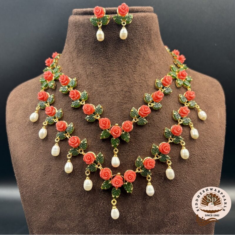 Pearl With Coral-Jade Necklace