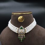 CZ Emerald Pearl Choker Necklace - Image 4
