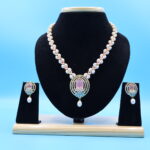 CZ Ruby Pendant Oval Pearl Necklace - Image 2