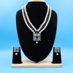 CZ Emerald Pendant Pearl Necklace - Image 2