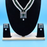 CZ Emerald Pendant Pearl Necklace - Image 5