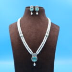 Emerald Pendant Button Pearl Necklace Set - Image 5