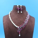 Ruby Stone Pearl Necklace Set - Image 4