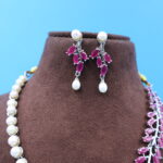 Ruby Stone Pearl Necklace Set - Image 5