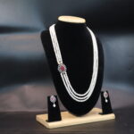 CZ Ruby Pendant Side Brooch Pearl Necklace - Image 3