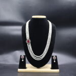 CZ Ruby Pendant Side Brooch Pearl Necklace - Image 2
