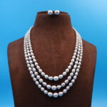 Three Layered Gradation Oval Grey Pearl Necklace - Image 2