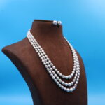 Three Layered Gradation Oval Grey Pearl Necklace - Image 4