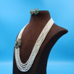 CZ Emerald Pendant Side Brooch Pearl Necklace - Image 2