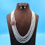 CZ Ruby Pendant Side Brooch Pearl Necklace - Image 2