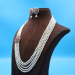 CZ Ruby Pendant Side Brooch Pearl Necklace - Image 3
