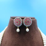 CZ Ruby Pendant Side Brooch Pearl Necklace - Image 5