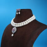CZ Pendant Two Layer Button Pearl Necklace - Image 3