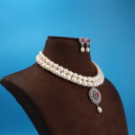 CZ Pendant Two Layer Button Pearl Necklace - Image 4