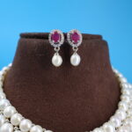 CZ Pendant Two Layer Button Pearl Necklace - Image 5