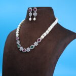 CZ Ruby emerald Button Pearl Necklace - Image 2