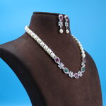 CZ Ruby emerald Button Pearl Necklace - Image 3