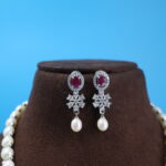 CZ Ruby emerald Button Pearl Necklace - Image 4