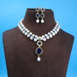 Blue Sapphire Pendant Button Pearl Necklace - Image 2