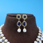 Blue Sapphire Pendant Button Pearl Necklace - Image 5