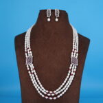 CZ Ruby Side Brooch Pearl Necklace - Image 2