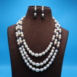 Three Layer Oval Pearl Necklace - Image 2