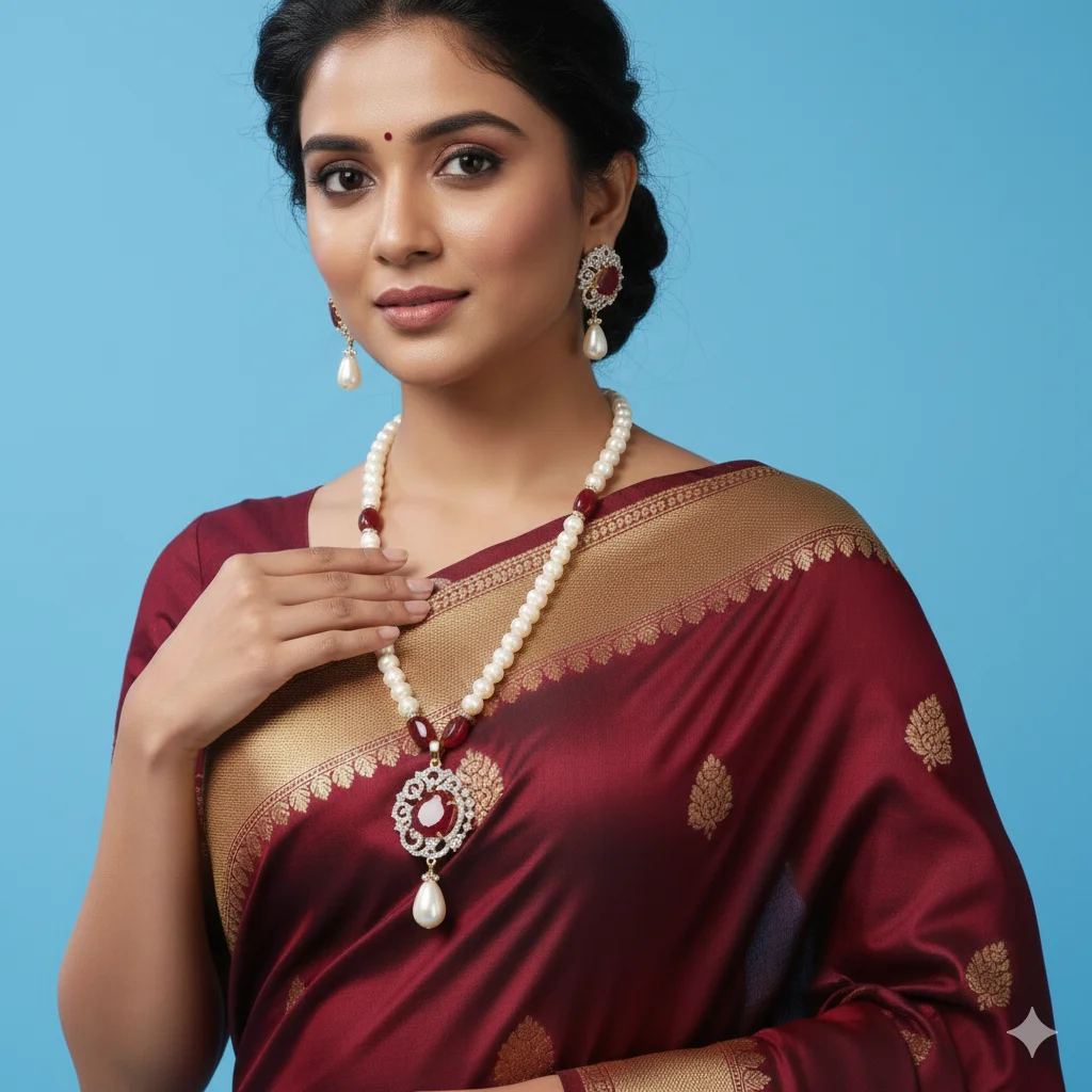Pearl Choker Necklace with Earrings