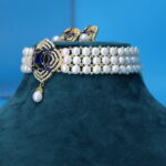 CZ Blue Stone Button Pearl Choker - Image 2