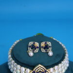 CZ Blue Stone Button Pearl Choker - Image 3