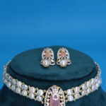 CZ Pink Stone Button Pearl Choker - Image 3