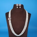 CZ Pink Pendant Side Brooch Necklace - Image 2
